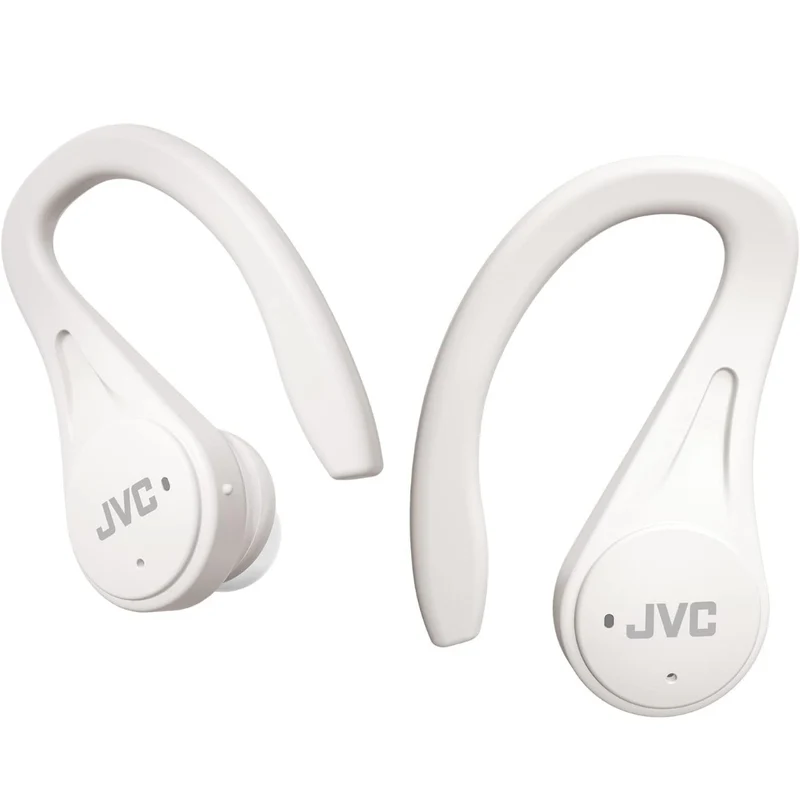 JVC Sport True Wireless Earbuds Headphones, Lightweight and Compact, Long Battery Life (up to 30 Hours), Sound with Neodymium Magnet Driver, Water Resistance (IPX5) - HAEC25TW (White)