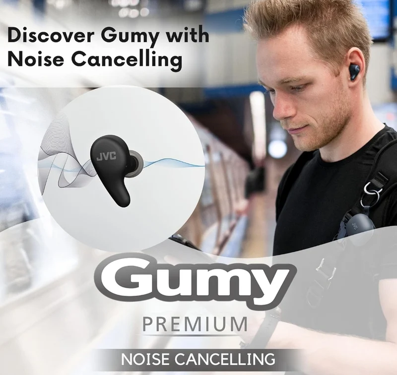 JVC Gumy Premium True Wireless Earbuds Noise Cancelling, Bluetooth 5.4 Headphones 26H Battery, ANC Ambient Mode, Gaming Low Latency, USB-C Case