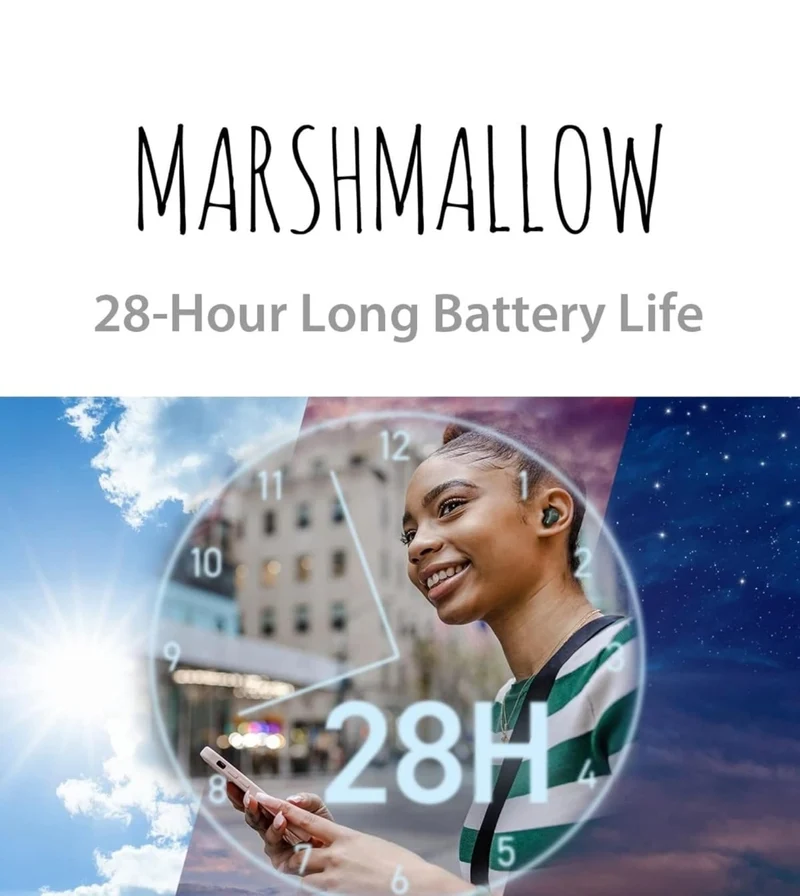 JVC Marshmallow True Wireless Bluetooth 5.3 Earbuds – 28H Battery, Memory Foam Earpieces for All-Day Comfort, IPX4 Water Resistant, Mic, Compact Case, for iPhone & Android