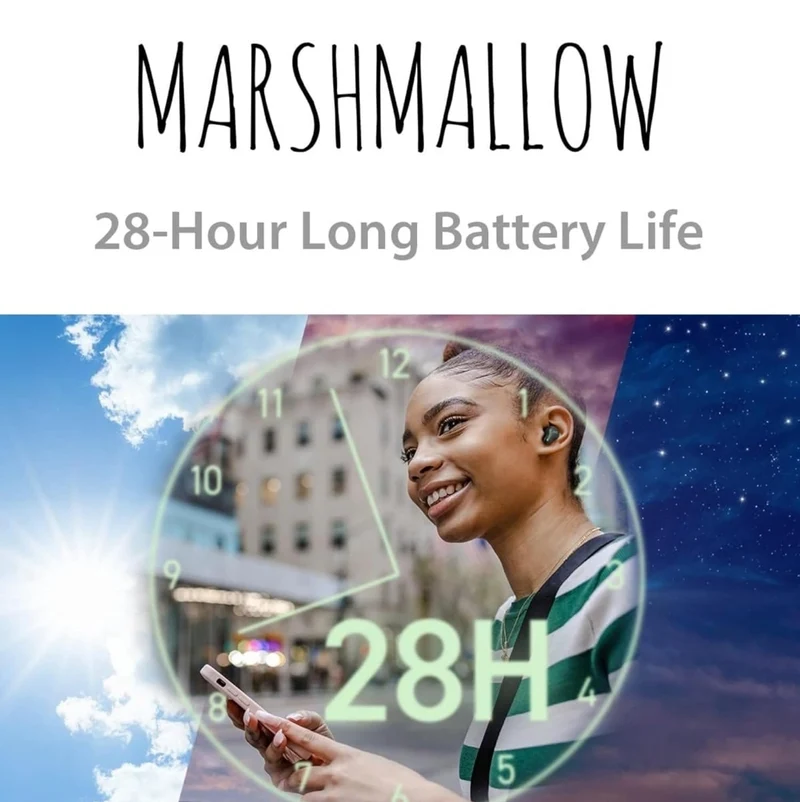 JVC Marshmallow True Wireless Bluetooth 5.3 Earbuds – 28H Battery, Memory Foam Earpieces for All-Day Comfort, IPX4 Water Resistant, Mic, Compact Case, for iPhone & Android