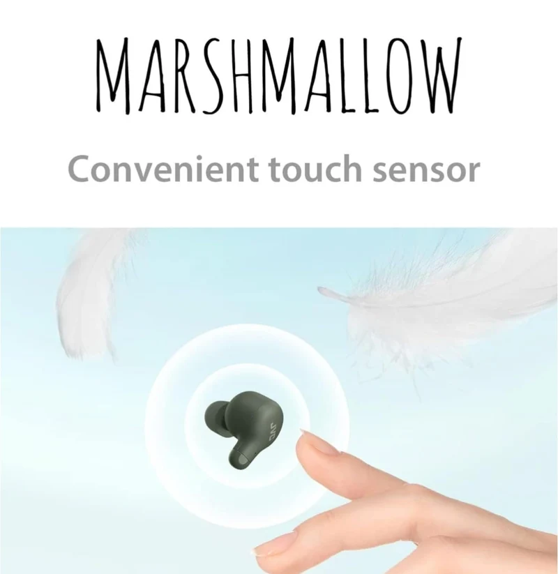 JVC Marshmallow True Wireless Bluetooth 5.3 Earbuds – 28H Battery, Memory Foam Earpieces for All-Day Comfort, IPX4 Water Resistant, Mic, Compact Case, for iPhone & Android