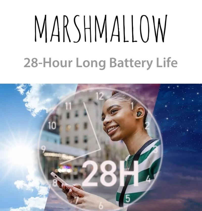 JVC Marshmallow True Wireless Bluetooth 5.3 Earbuds – 28H Battery, Memory Foam Earpieces for All-Day Comfort, IPX4 Water Resistant, Mic, Compact Case, for iPhone & Android
