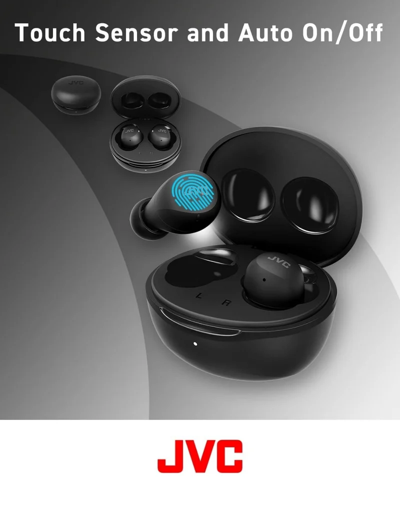 JVC Compact and Lightweight Gumy Mini True Wireless Earbuds Headphones, Long Battery Life (up to 23 Hours), Sound with Neodymium Magnet Driver, Water Resistance (IPX4) - HAA6TB (Black)