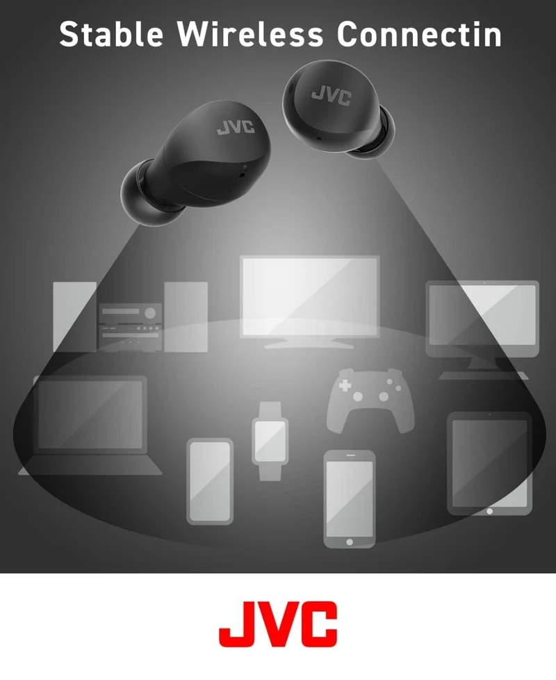 JVC Compact and Lightweight Gumy Mini True Wireless Earbuds Headphones, Long Battery Life (up to 23 Hours), Sound with Neodymium Magnet Driver, Water Resistance (IPX4) - HAA6TB (Black)