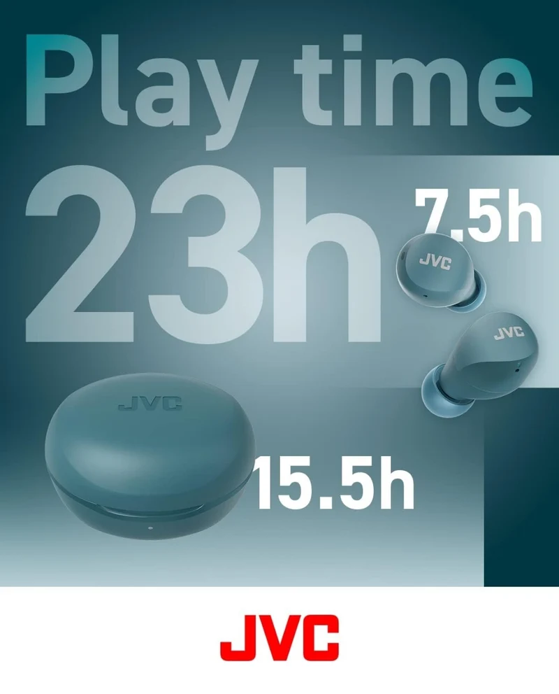 JVC Compact and Lightweight Gumy Mini True Wireless Earbuds Headphones, Long Battery Life (up to 23 Hours), Sound with Neodymium Magnet Driver, Water Resistance (IPX4) - HAA6TZ (Green)