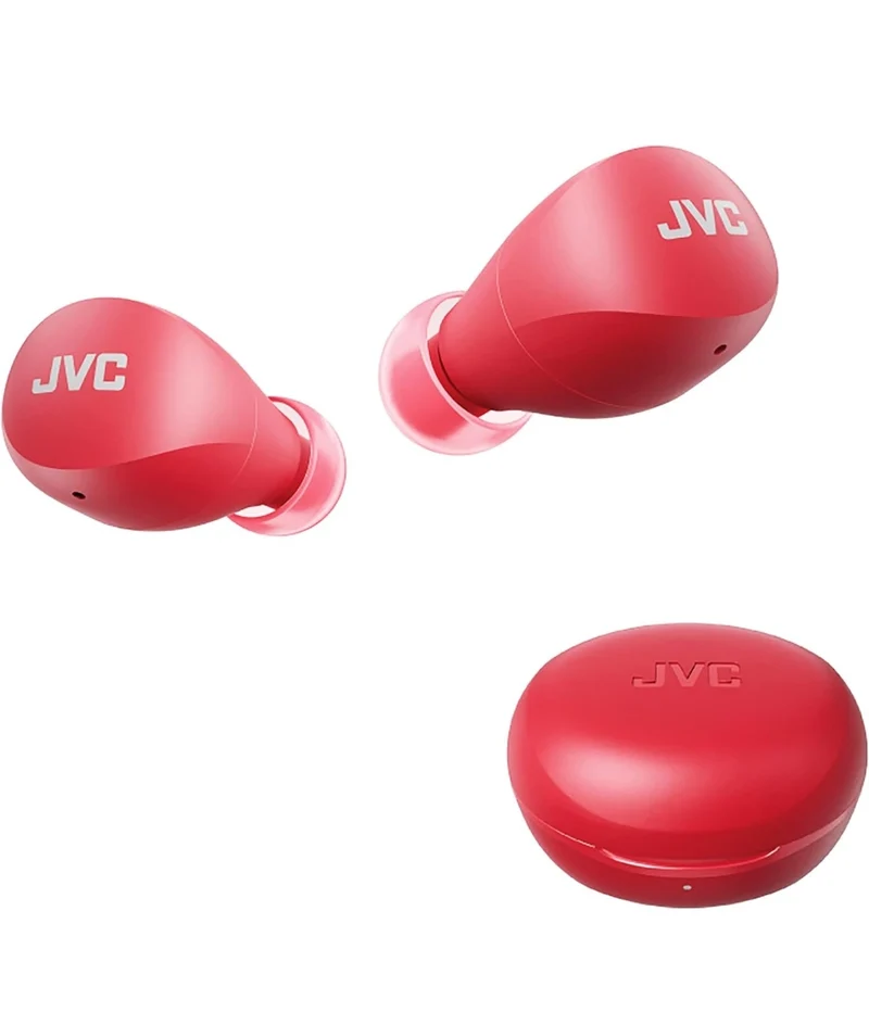 JVC Compact and Lightweight Gumy Mini True Wireless Earbuds Headphones, Long Battery Life (up to 23 Hours), Sound with Neodymium Magnet Driver, Water Resistance (IPX4) - HAA6TR (Red)