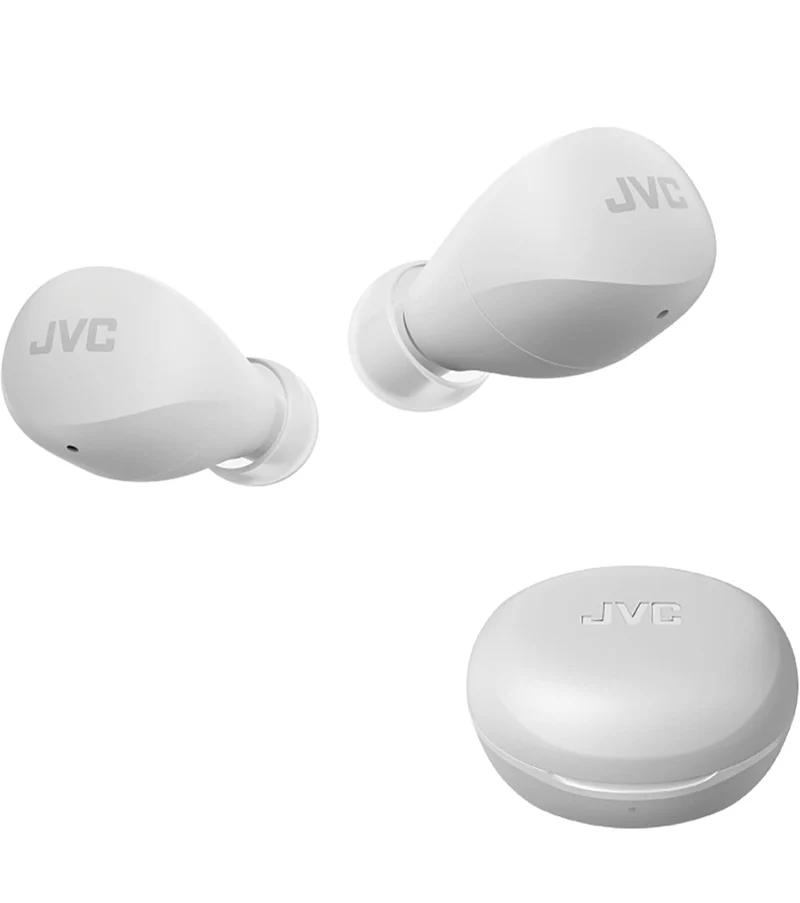 JVC Compact and Lightweight Gumy Mini True Wireless Earbuds Headphones, Long Battery Life (up to 23 Hours), Sound with Neodymium Magnet Driver, Water Resistance (IPX4) - HAA6TW (White)