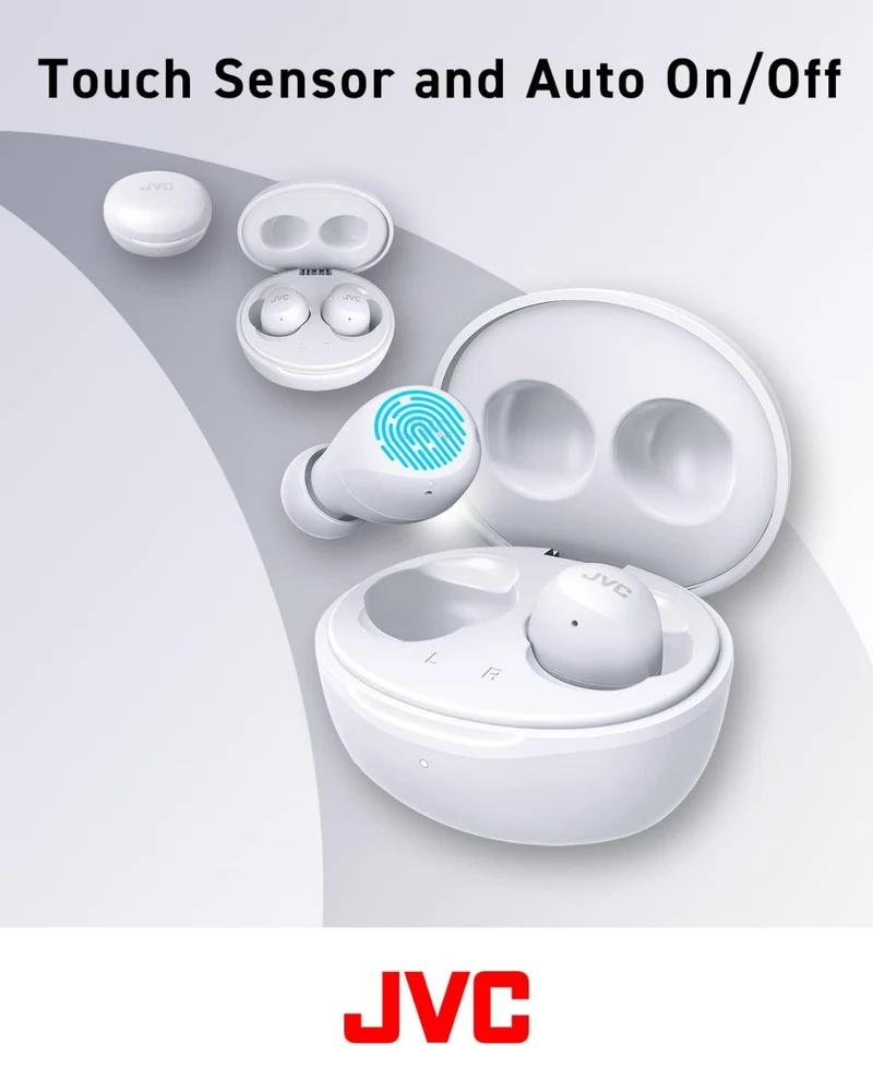 JVC Compact and Lightweight Gumy Mini True Wireless Earbuds Headphones, Long Battery Life (up to 23 Hours), Sound with Neodymium Magnet Driver, Water Resistance (IPX4) - HAA6TW (White)