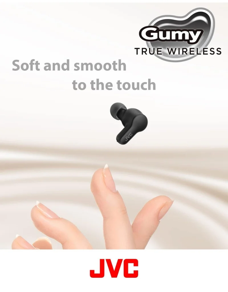 JVC Gumy True Wireless Earbuds, Bluetooth 5.3, Charging Case, 24-Hour Playback, IPX4 Water Resistant, Comfortable Secure Fit with XS/S/M/L Earpieces, Built-in Mic for Calls, iPhone/Android/PC - HAA7T2