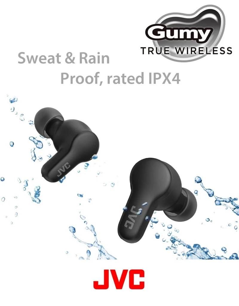 JVC Gumy True Wireless Earbuds, Bluetooth 5.3, Charging Case, 24-Hour Playback, IPX4 Water Resistant, Comfortable Secure Fit with XS/S/M/L Earpieces, Built-in Mic for Calls, iPhone/Android/PC - HAA7T2