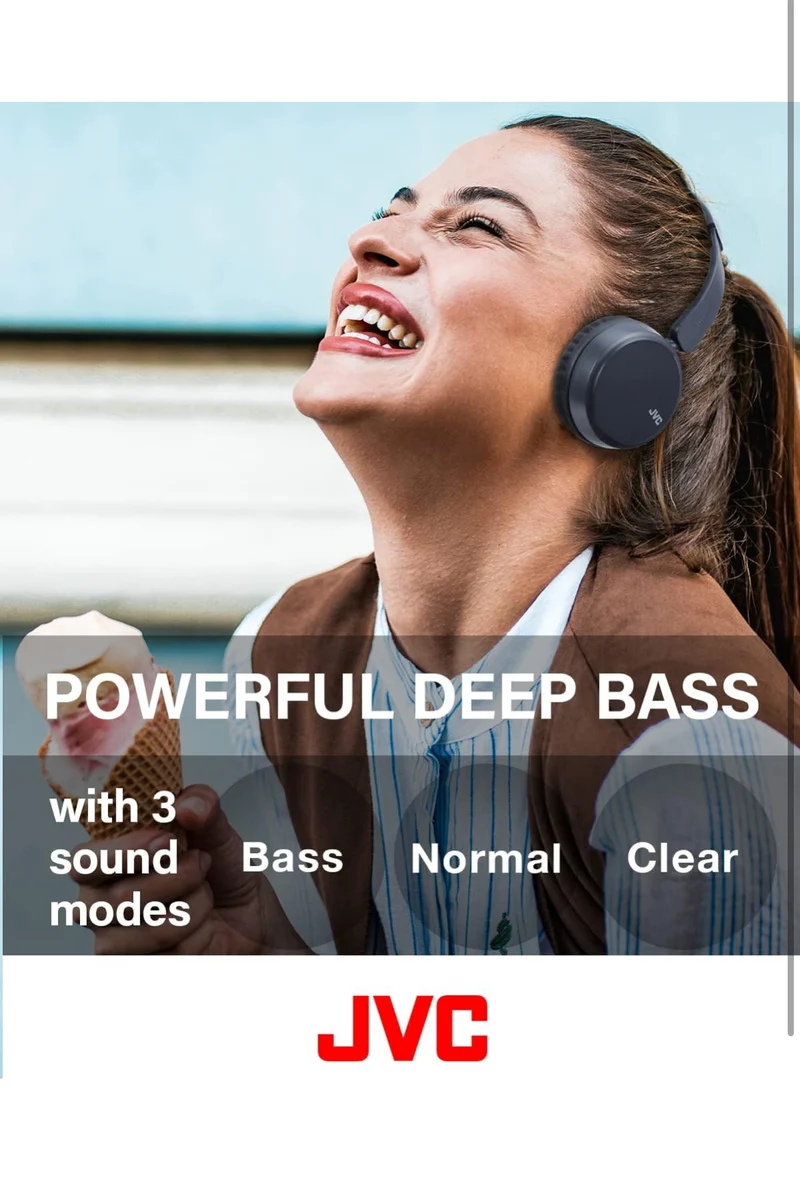 JVC Deep Bass Wireless Headphones, Bluetooth 5.2, Built-in EQ (Bass/Clear/Normal), Multi-Point Connection, Voice Assistant Compatible, 35 Hour Battery Life - HAS36WB (Black)