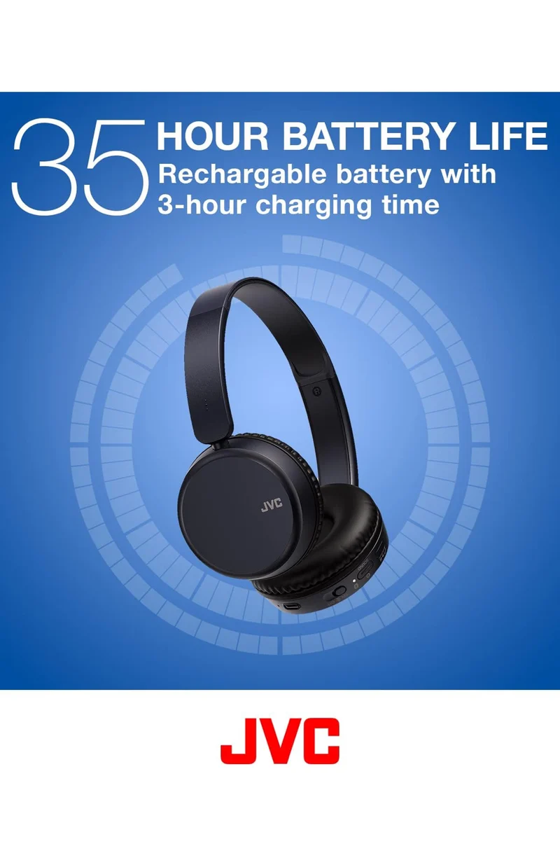 JVC Deep Bass Wireless Headphones, Bluetooth 5.2, Built-in EQ (Bass/Clear/Normal), Multi-Point Connection, Voice Assistant Compatible, 35 Hour Battery Life - HAS36WB (Black)