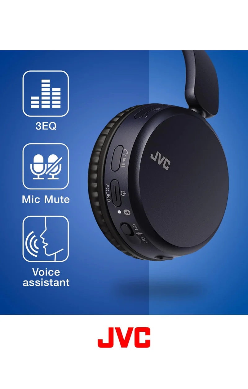 JVC Deep Bass Wireless Headphones, Bluetooth 5.2, Built-in EQ (Bass/Clear/Normal), Multi-Point Connection, Voice Assistant Compatible, 35 Hour Battery Life - HAS36WB (Black)