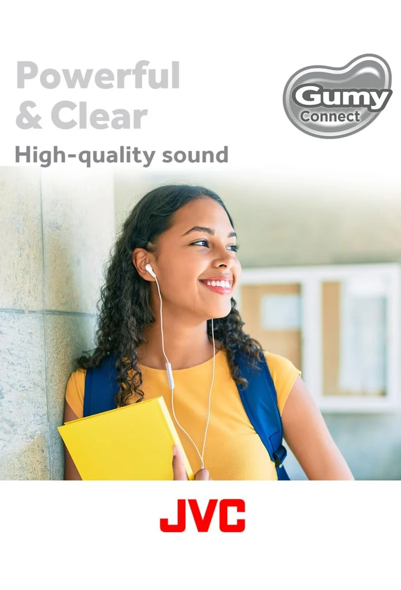 JVC Gumy Connect USB-C Wired Earbuds Headphones, Delay-Free for Videos and Gaming, Built-in DAC Reduces Noise and Improves Sound Quality, 9.2 mm Diameter Neodymium Drivers - HAFR9UCW (White)