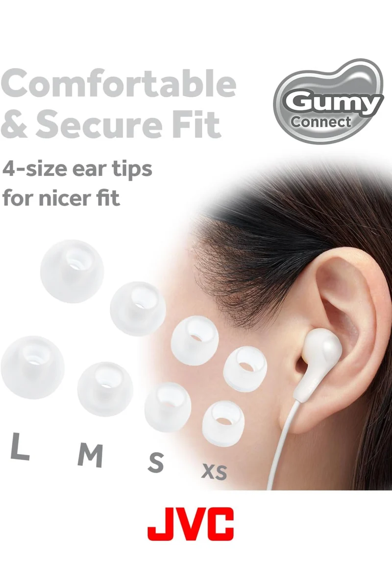 JVC Gumy Connect USB-C Wired Earbuds Headphones, Delay-Free for Videos and Gaming, Built-in DAC Reduces Noise and Improves Sound Quality, 9.2 mm Diameter Neodymium Drivers - HAFR9UCW (White)