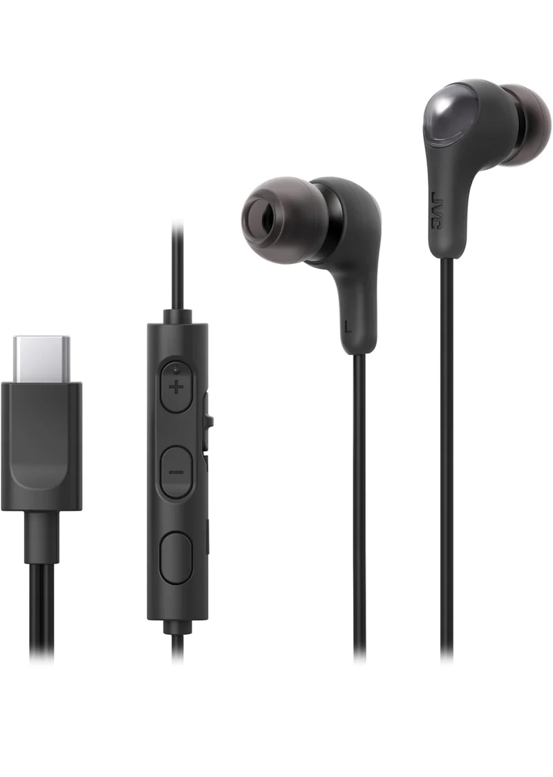 JVC Gumy Connect USB-C Wired Earbuds Headphones, Delay-Free for Videos and Gaming, Built-in DAC Reduces Noise and Improves Sound Quality, 9.2 mm Diameter Neodymium Drivers - HAFR9UCB (Black)