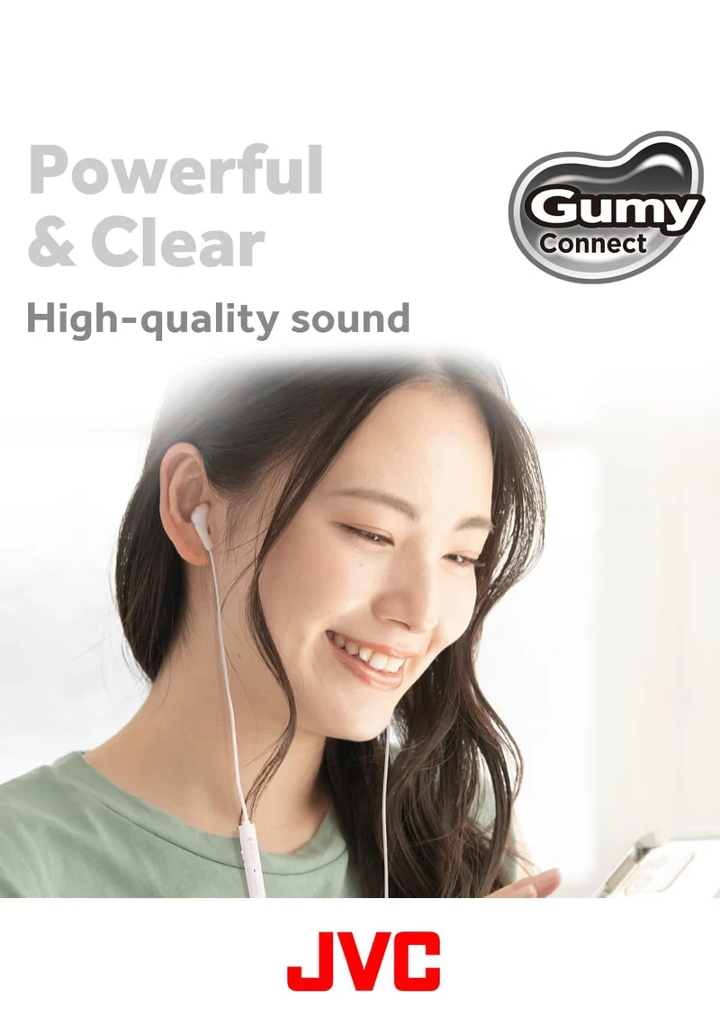 JVC Gumy Connect USB-C Wired Earbuds Headphones, Delay-Free for Videos and Gaming, Built-in DAC Reduces Noise and Improves Sound Quality, 9.2 mm Diameter Neodymium Drivers - HAFR9UCB (Black)