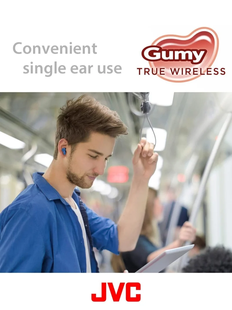 JVC Gumy True Wireless Earbuds, Bluetooth 5.3, Charging Case, 24-Hour Playback, IPX4 Water Resistant, Comfortable Secure Fit with XS/S/M/L Earpieces, Built-in Mic for Calls, iPhone/Android/PC - HAA7T2
