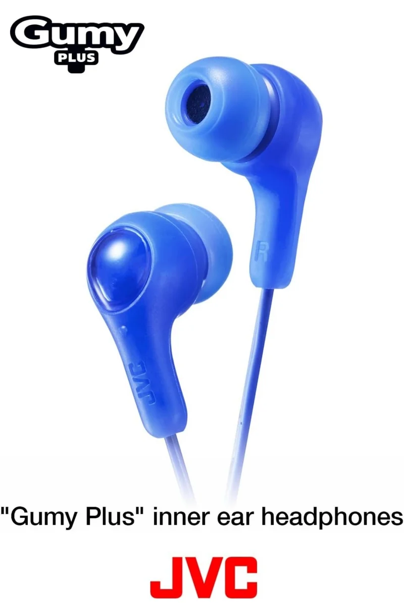 JVC Gumy in Ear Earbud Headphones, Powerful Sound, Comfortable and Secure Fit, Silicone Ear Pieces S/M/L - HAFX7A (Blue) One Size, 1 Count (Pack of 1)