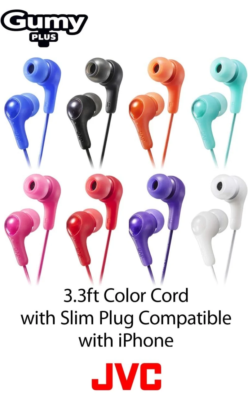JVC Gumy in Ear Earbud Headphones, Powerful Sound, Comfortable and Secure Fit, Silicone Ear Pieces S/M/L - HAFX7A (Blue) One Size, 1 Count (Pack of 2)
