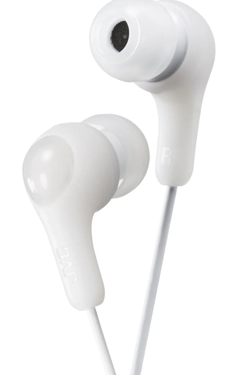 JVC Gumy in Ear Earbud Headphones, Powerful Sound, Comfortable and Secure Fit, Silicone Ear Pieces S/M/L - HAFX7W White