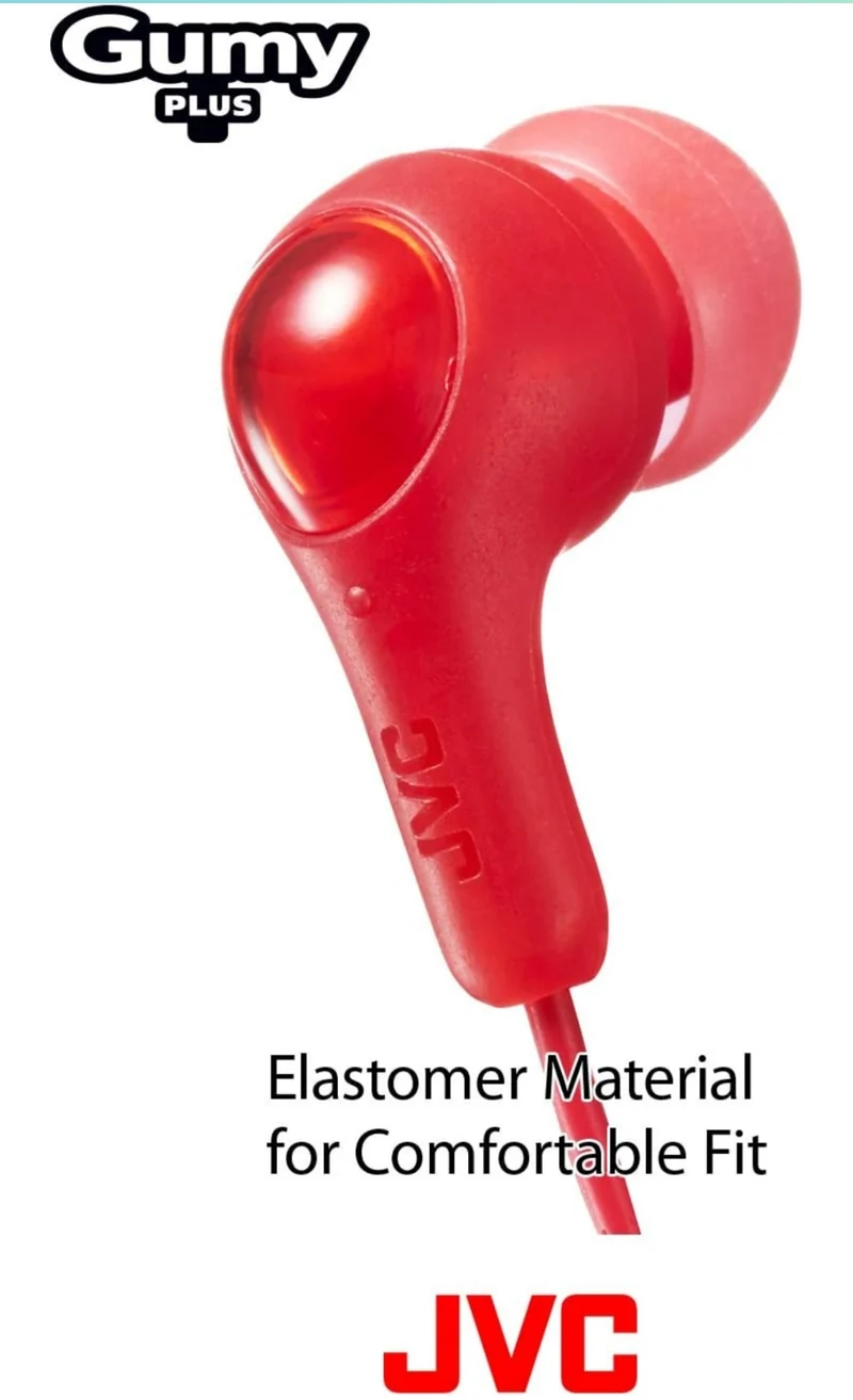 JVC Gumy in Ear Earbud Headphones, Powerful Sound, Comfortable and Secure Fit, Silicone Ear Pieces S/M/L - HAFX7R Red