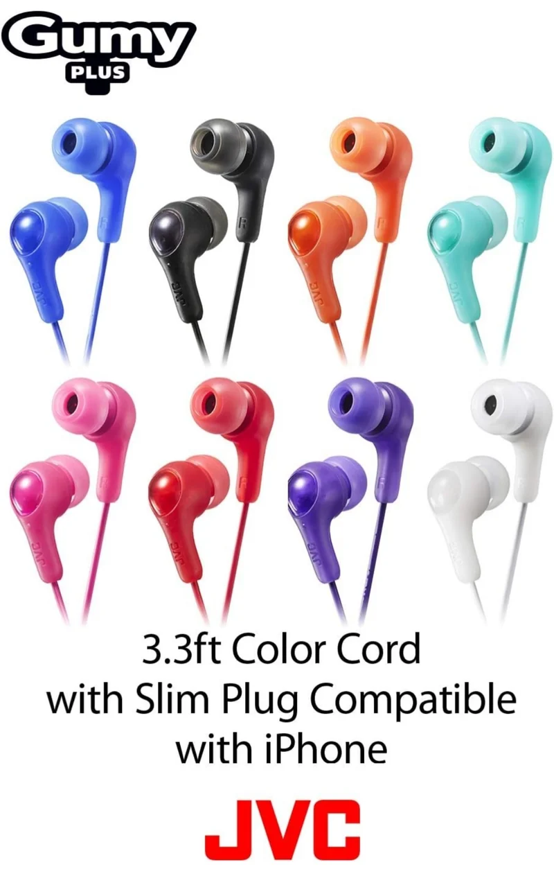 JVC Gumy in Ear Earbud Headphones, Powerful Sound, Comfortable and Secure Fit, Silicone Ear Pieces S/M/L - HAFX7R Red