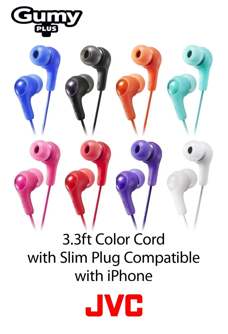 JVC Gumy in Ear Earbud Headphones, Powerful Sound, Comfortable and Secure Fit, Silicone Ear Pieces - HAFX7B Black, Small