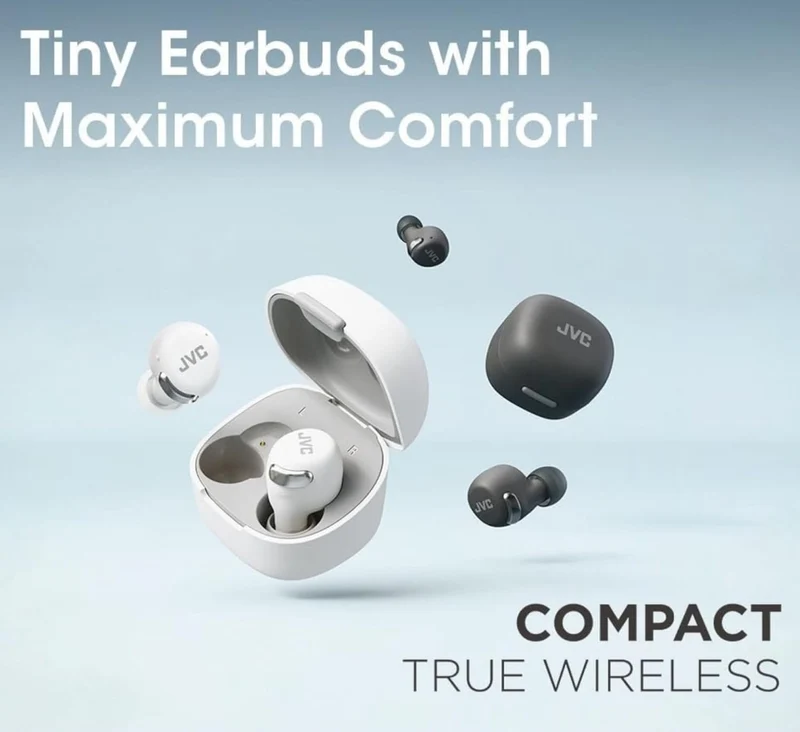 JVC True Wireless Compact Earbuds – Active Noise Cancelling - Bluetooth 5.3 Ear Buds Headphones for iPhone, Android - 27 Hr. Playback, Low Latency Mode - IPX4 Sweat/Rain Proof, Quick Charge Case, Mic