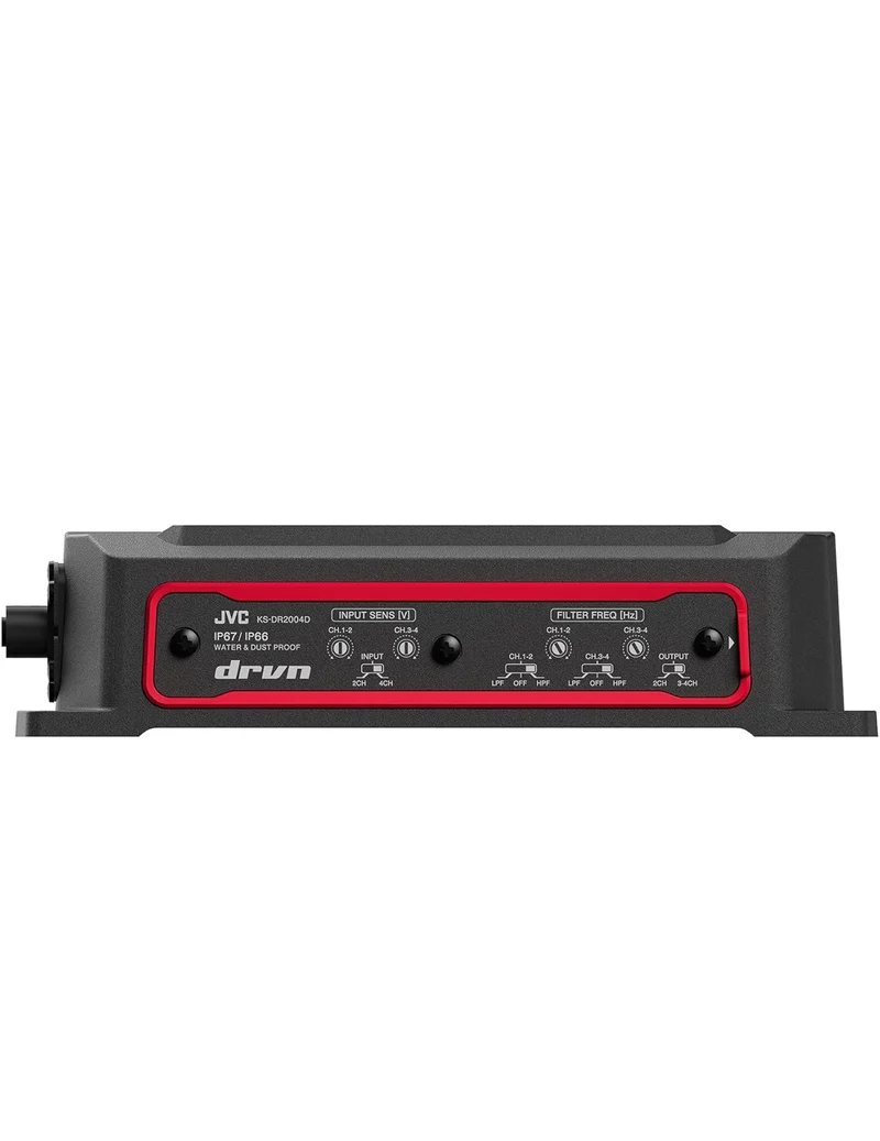 JVC KS-DR2004D 4-Channel Compact Digital Amplifier (600W) for Car, Marine, UTV & Motorsport Vehicles, Solid Corrosion-Resistant Aluminum Chassis, IPX6, IPX7 & IP6X Certified and Vibration-Proof