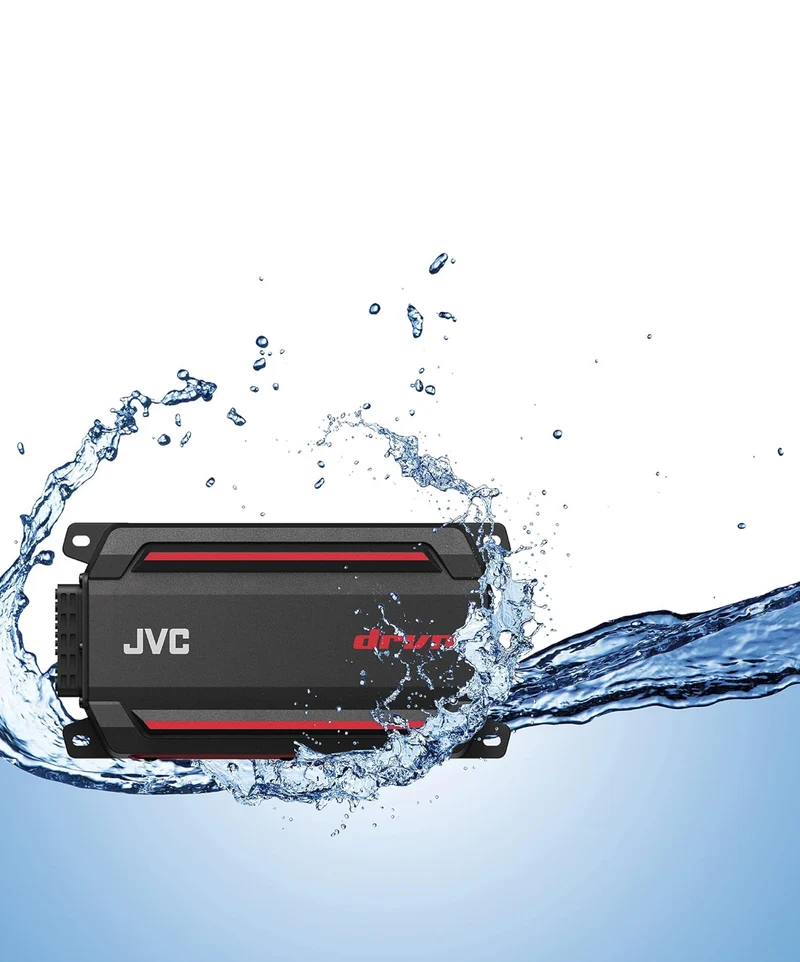 JVC KS-DR2004D 4-Channel Compact Digital Amplifier (600W) for Car, Marine, UTV & Motorsport Vehicles, Solid Corrosion-Resistant Aluminum Chassis, IPX6, IPX7 & IP6X Certified and Vibration-Proof