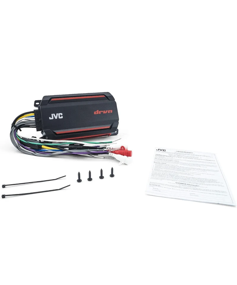 JVC KS-DR2004D 4-Channel Compact Digital Amplifier (600W) for Car, Marine, UTV & Motorsport Vehicles, Solid Corrosion-Resistant Aluminum Chassis, IPX6, IPX7 & IP6X Certified and Vibration-Proof