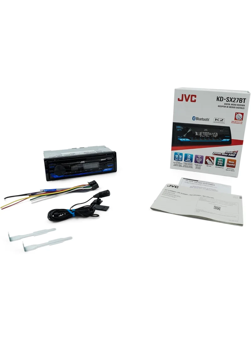 JVC KD-SX27BT Car Stereo with Bluetooth, 100W Digital Media Receiver, 1.5A USB to Charge Devices, Single DIN Head Unit, AM/FM, Aux-in, JVC Remote App