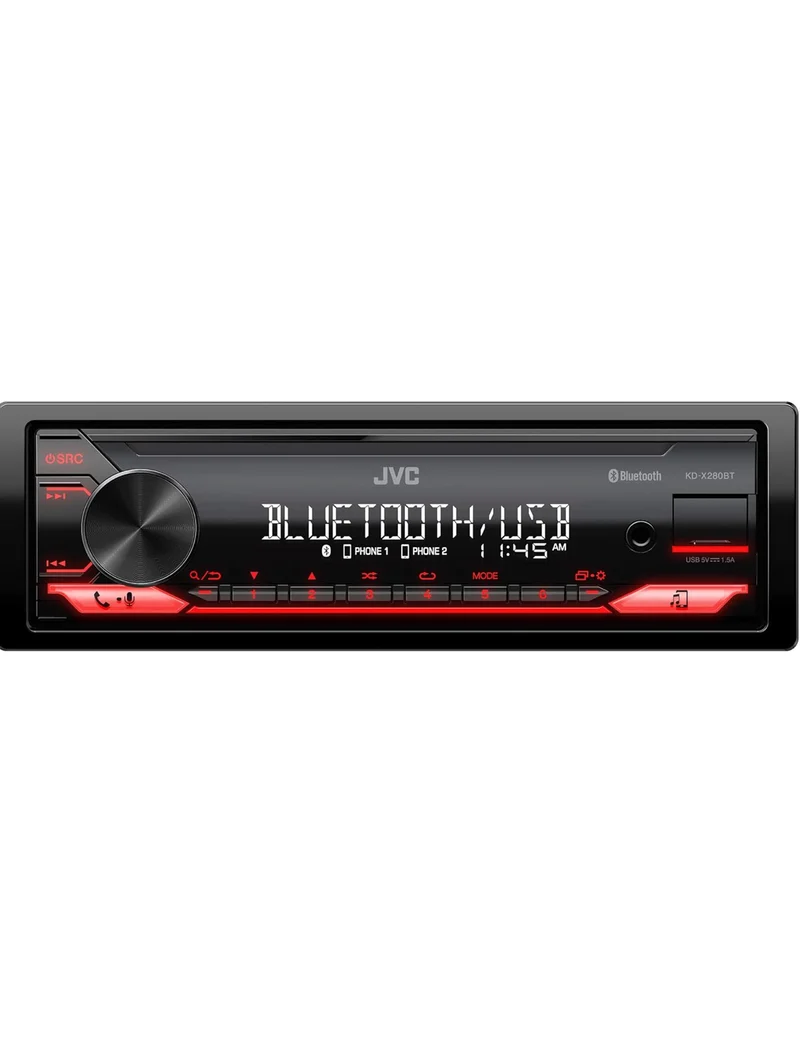JVC KD-X280BT Bluetooth Car Stereo w/USB Port – AM/FM Radio, MP3 Player, High Contrast LCD, 50 Watts, Detachable Face Plate – Single DIN – 13-Band EQ
