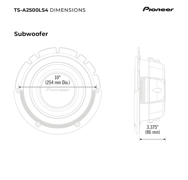 Pioneer TS-A2500LS4 10” Shallow Mount Component Subwoofer, 1200 Watts Max Power
