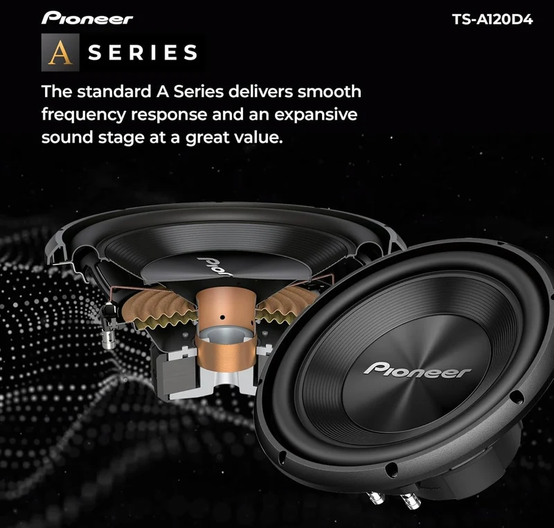 Pioneer TS-A120D4 12” Oversized Subwoofer, 1500 Watts Peak Power, Double 4 Ohms Voice Coil for Deep, Enhanced Bass Response, Shallow Design, Flexible Fit