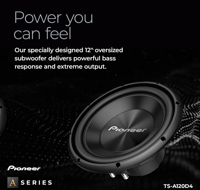 Pioneer TS-A120D4 12” Oversized Subwoofer, 1500 Watts Peak Power, Double 4 Ohms Voice Coil for Deep, Enhanced Bass Response, Shallow Design, Flexible Fit