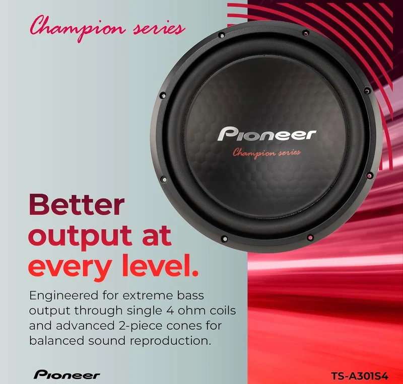 Pioneer TS-A301S4 - Powerful 12-inch Subwoofer, 1600 Watts Peak Power, Single 4 Ohms Voice Coil for a Powerful Bass