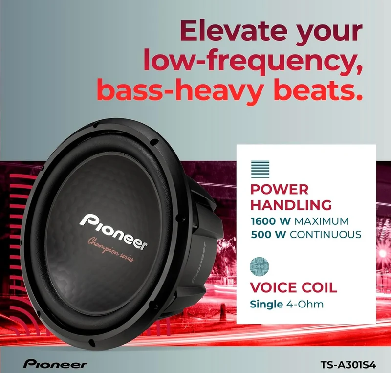 Pioneer TS-A301S4 - Powerful 12-inch Subwoofer, 1600 Watts Peak Power, Single 4 Ohms Voice Coil for a Powerful Bass