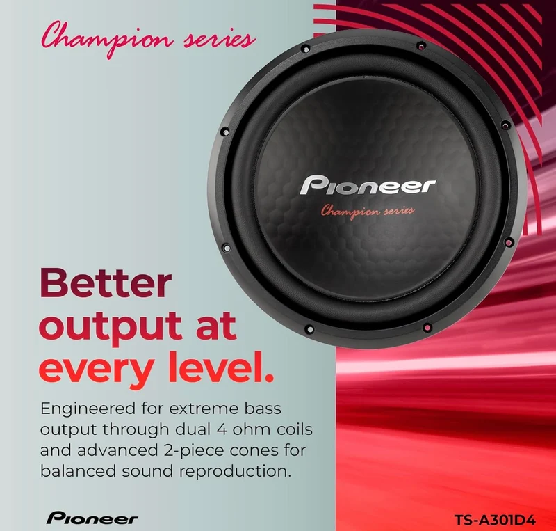 Pioneer TS-A301D4 - Powerful 12-inch Subwoofer, 1600 Watts Peak Power, Dual 4 Ohm Voice Coil for Powerful Bass