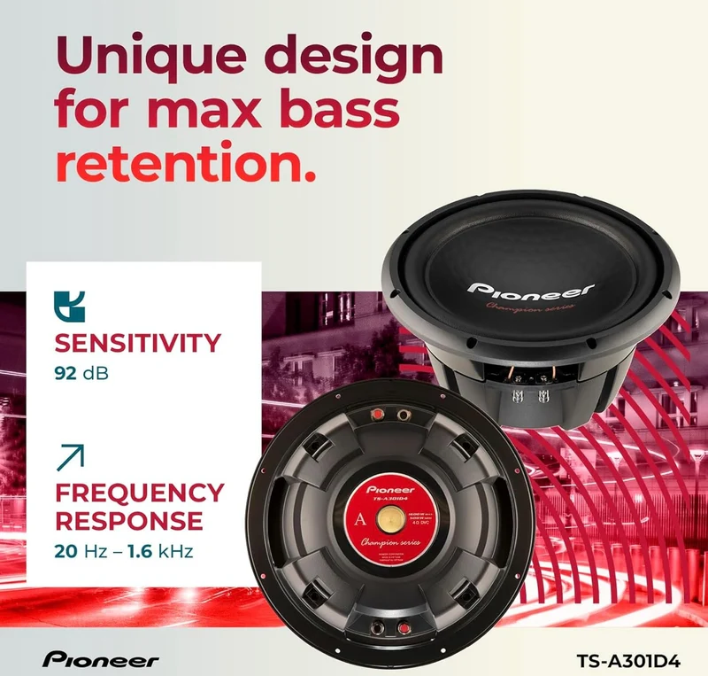 Pioneer TS-A301D4 - Powerful 12-inch Subwoofer, 1600 Watts Peak Power, Dual 4 Ohm Voice Coil for Powerful Bass