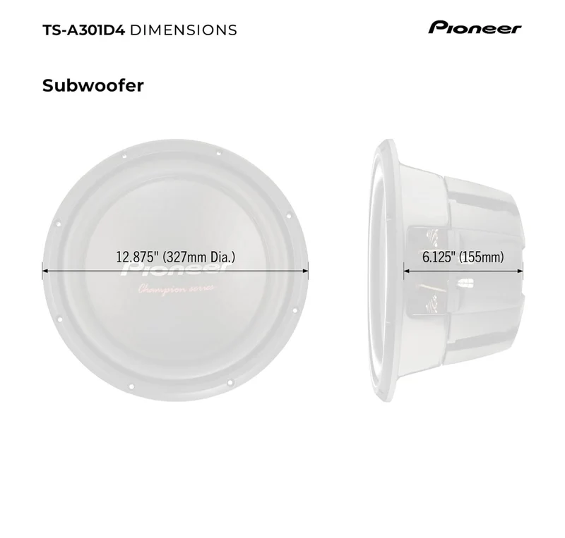 Pioneer TS-A301D4 - Powerful 12-inch Subwoofer, 1600 Watts Peak Power, Dual 4 Ohm Voice Coil for Powerful Bass