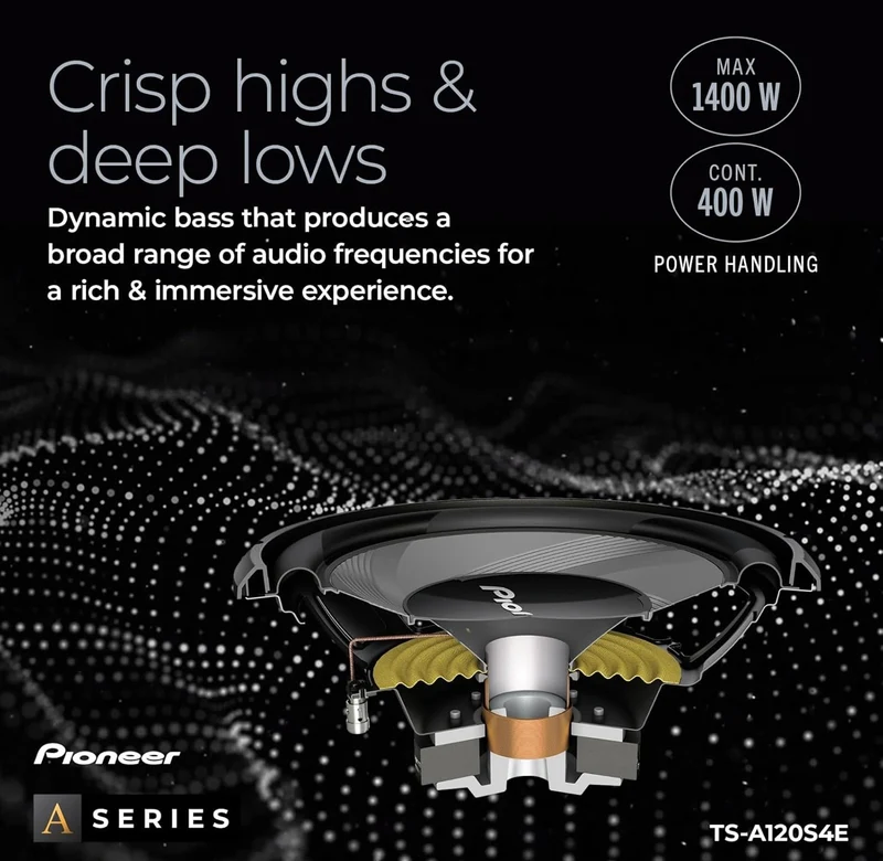 Pioneer TS-A120S4E – Powerful 12” Subwoofer, 1400 Watts Peak Power, Single 4 Ohms Voice Coil for Deep Bass