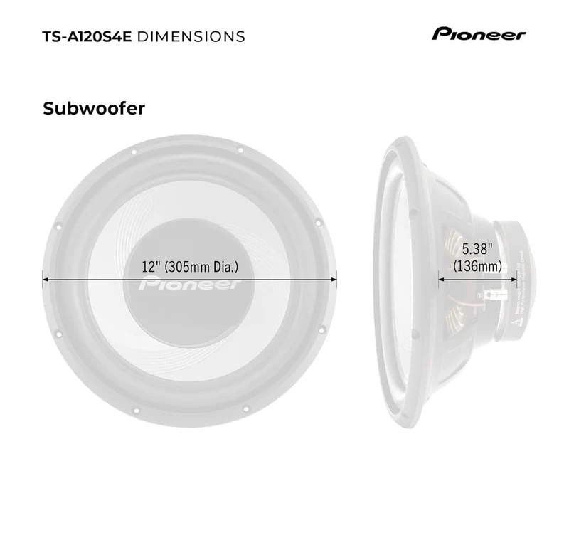 Pioneer TS-A120S4E – Powerful 12” Subwoofer, 1400 Watts Peak Power, Single 4 Ohms Voice Coil for Deep Bass
