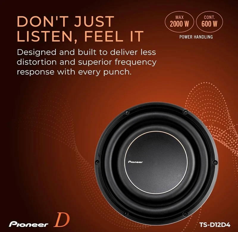 Pioneer TS-D12D4 - Powerful 12-inch Subwoofer, 2000 Watts Peak Power, Dual 4 Ohms Voice Coil for Deep Bass