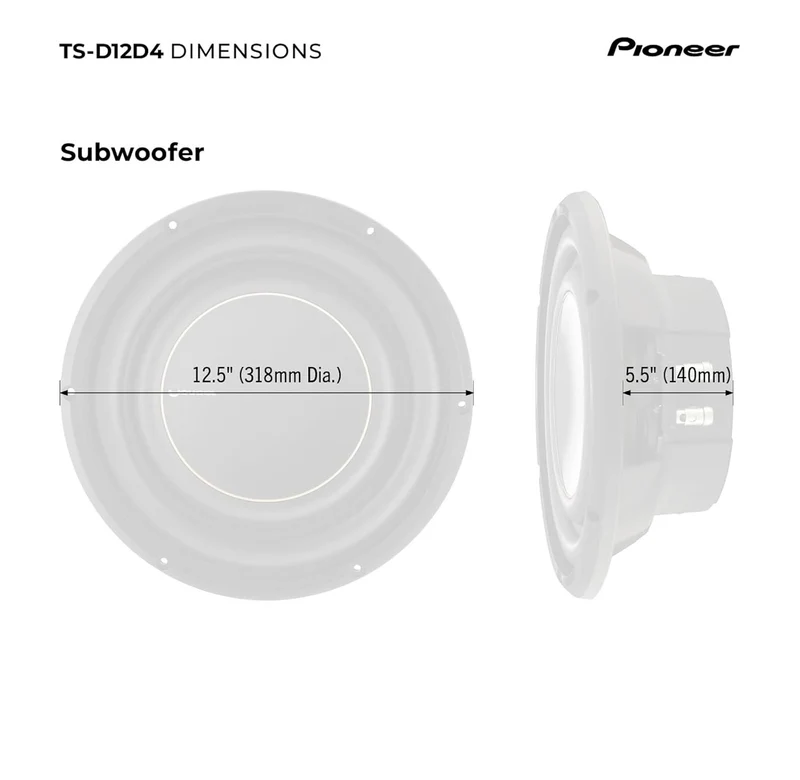 Pioneer TS-D12D4 - Powerful 12-inch Subwoofer, 2000 Watts Peak Power, Dual 4 Ohms Voice Coil for Deep Bass