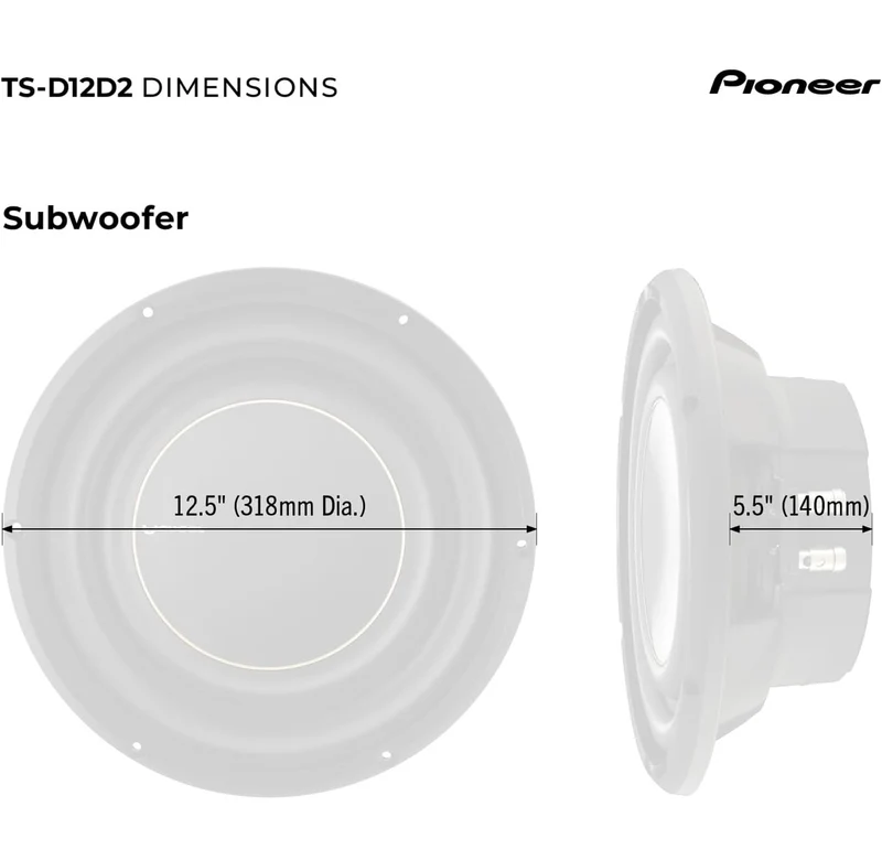 Pioneer TS-D12D2 – Powerful 12” Subwoofer, 2000 Watts Peak Power, Dual 2 Ohms Voice Coil for Deep Bass