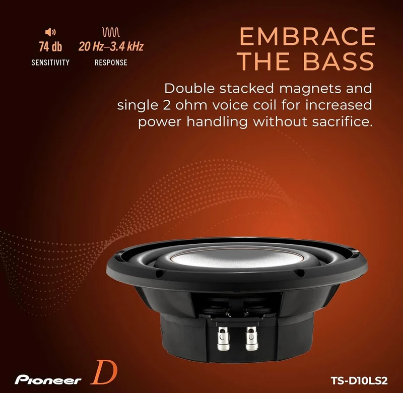 Pioneer TS-D10LS2 - Powerful 10-inch Shallow Subwoofer, 1300 Watts Peak PowerSingle 2 Ohms Voice Coil and Compact Design for Deep Bass