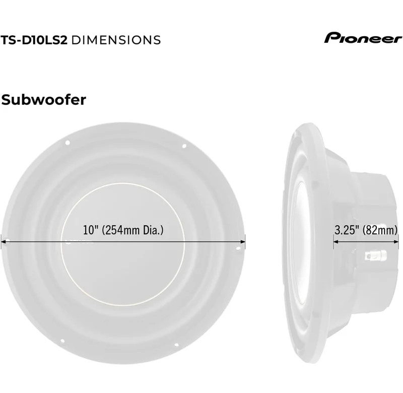 Pioneer TS-D10LS2 - Powerful 10-inch Shallow Subwoofer, 1300 Watts Peak PowerSingle 2 Ohms Voice Coil and Compact Design for Deep Bass