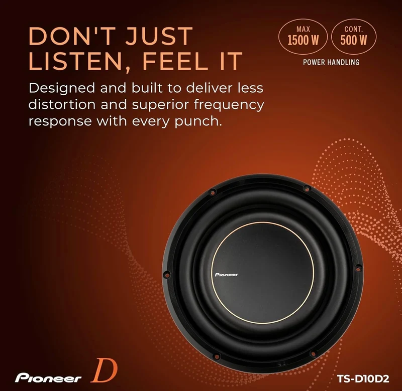 Pioneer TS-D10D2 - Powerful 10-inch Subwoofer, 1500 Watts Peak Power, Dual 2 Ohms Voice Coil, for Deep Bass Sound